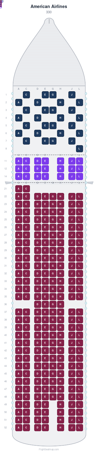 American Airlines 330 seat map layout for flight AA8666 from MAD to ORD