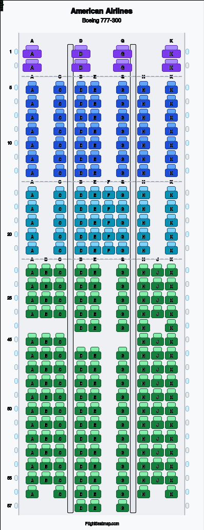 American Airlines Boeing 777-300 seat map layout for flight AA8423 from HND to LAX