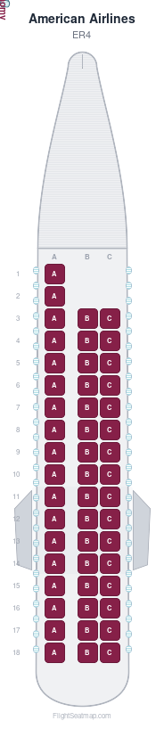 American Airlines ER4 seat map layout showing 1-class configuration with 50 seats