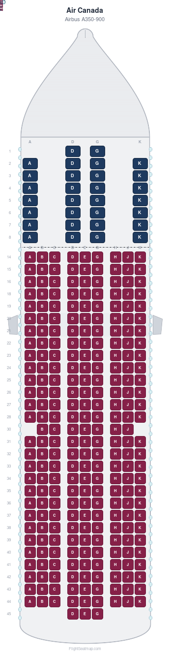 Air Canada Airbus A350-900 seat map layout for flight AC9432 from YVR to MUC