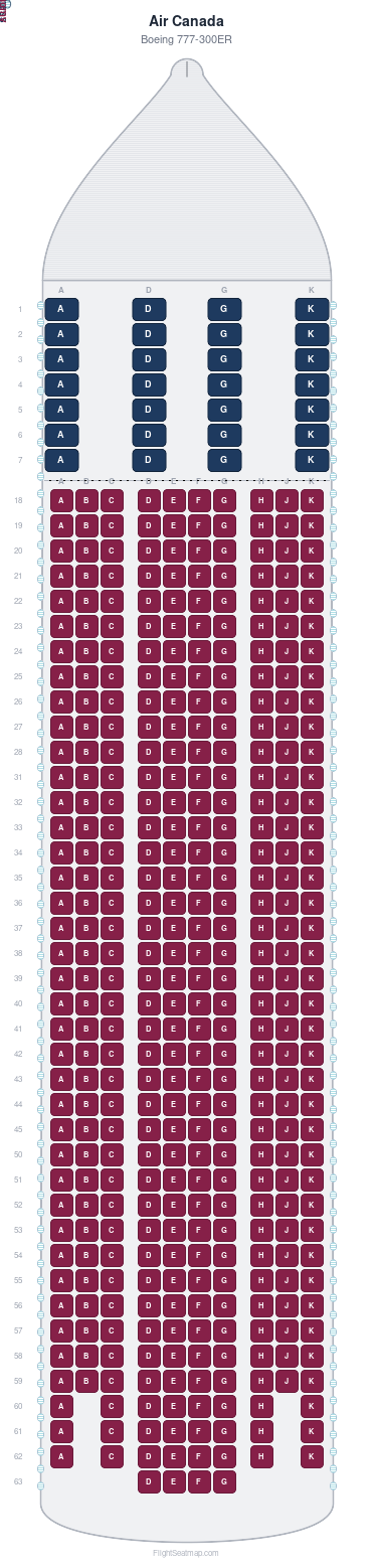 Air Canada Boeing 777-300ER seat map layout for flight AC860 from YVR to LHR