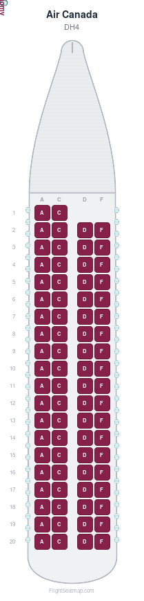 Air Canada Bombardier Dash 8-400 seat map layout for flight AC8002 from YOW to YUL