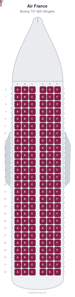 Air France Boeing 737-800 Winglets seat map layout showing 1-class configuration with 156 seats