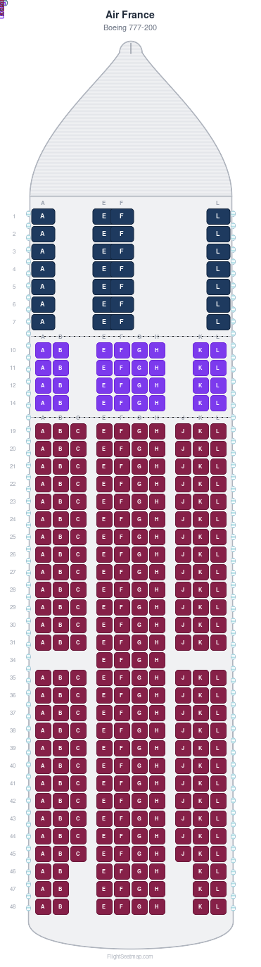 Air France Boeing 777-200 seat map layout for flight AF378 from CDG to DTW