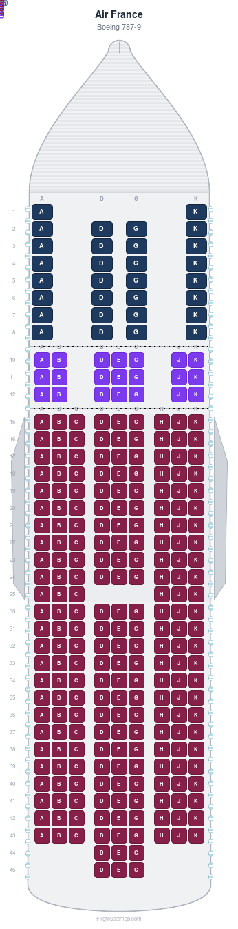 Air France Boeing 787-9 seat map layout for flight AF30 from CDG to ATL