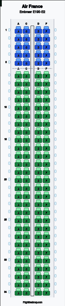 Air France Embraer E195-E2 seat map layout for flight AF3175 from NCE to AMS