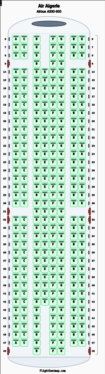 Air Algerie Airbus A330-900 seat map layout for flight AH3060 from ALG to PEK