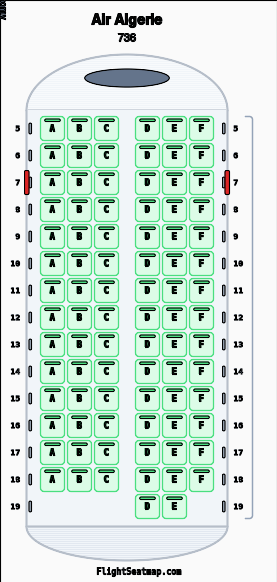 Air Algerie Boeing 737-600 seat map layout for flight AH1172 from ALG to MLH