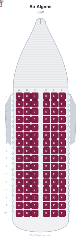Air Algerie 73W seat map layout showing 1-class configuration with 96 seats