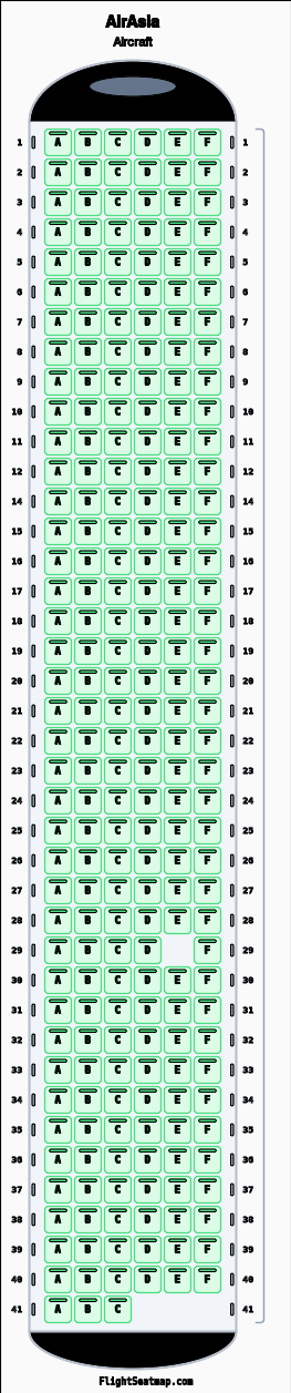 AirAsia  seat map layout showing 1-class configuration with 236 seats