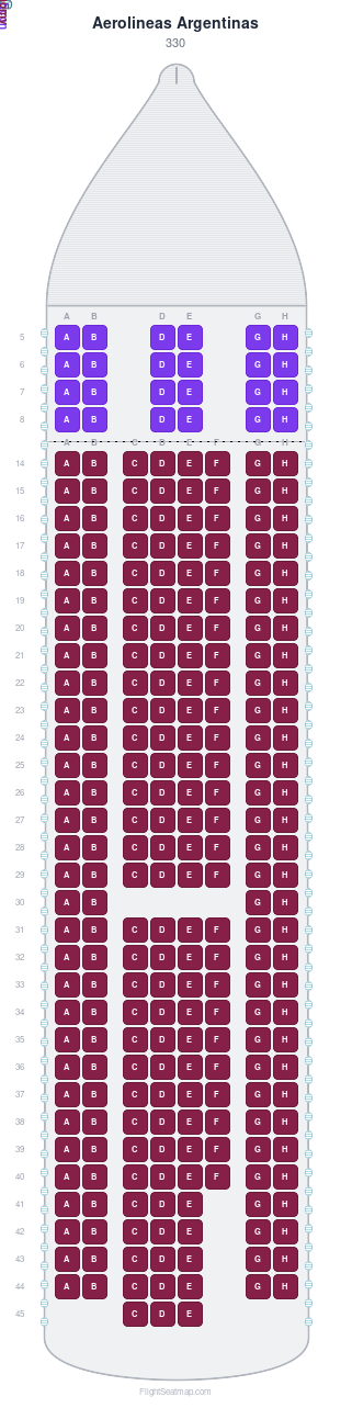 Aerolineas Argentinas 330 seat map layout for flight AR1140 from EZE to FCO