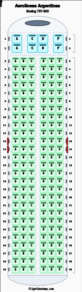 Aerolineas Argentinas Boeing 737-800 seat map layout for flight AR1341 from ASU to AEP