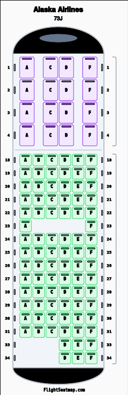 Alaska Airlines 73J seat map layout for flight AS384 from IAH to SEA