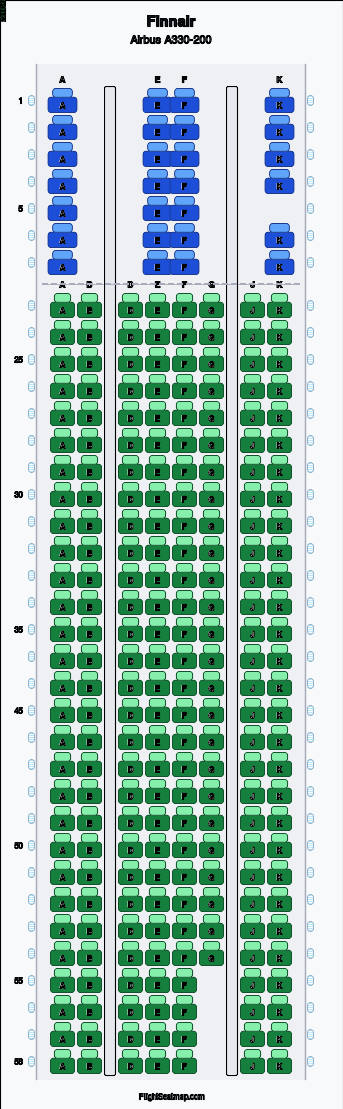 Finnair Airbus A330-200 seat map layout for flight AY5022 from MEL to HKG