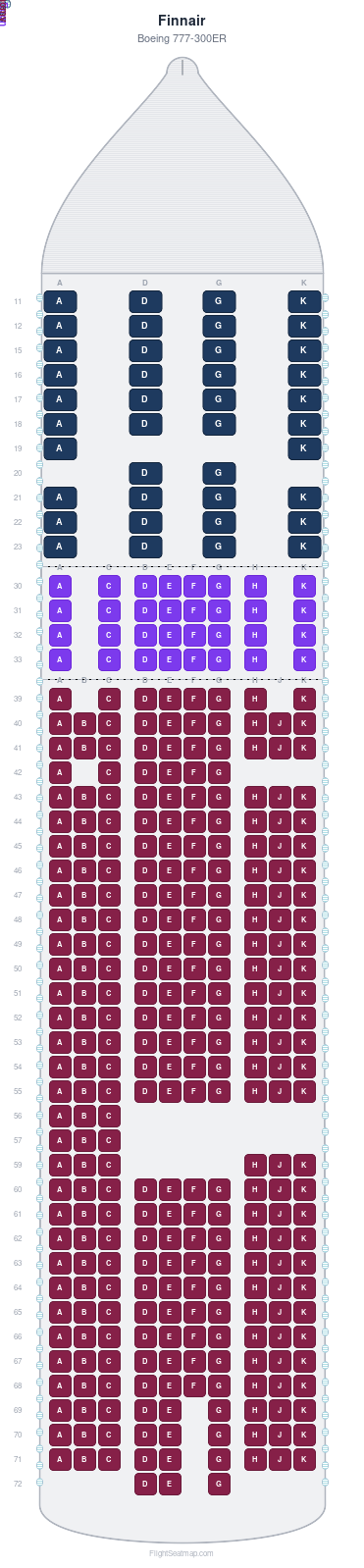 Finnair Boeing 777-300ER seat map layout for flight AY5091 from HKG to SYD
