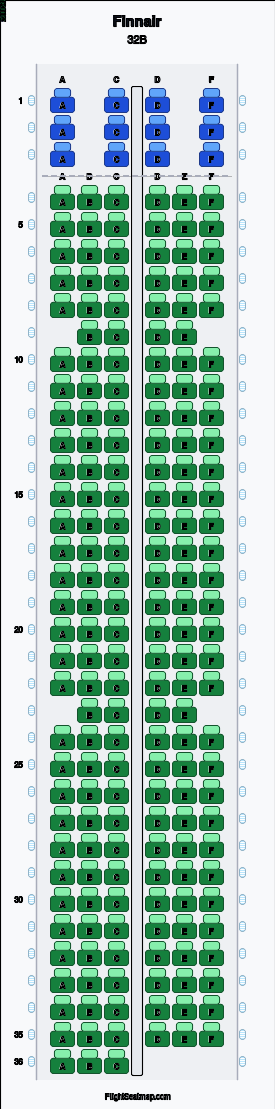 Finnair 32B seat map layout for flight AY912 from OSL to HEL