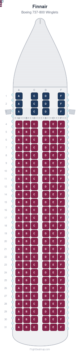 Finnair Boeing 737-800 Winglets seat map layout showing 2-class configuration with 174 seats