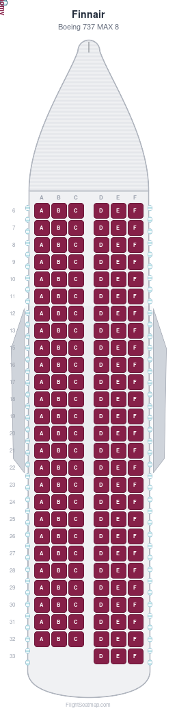 Finnair Boeing 737 MAX 8 seat map layout showing 1-class configuration with 159 seats