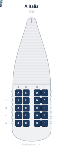 Alitalia 32S seat map layout showing 1-class configuration with 20 seats