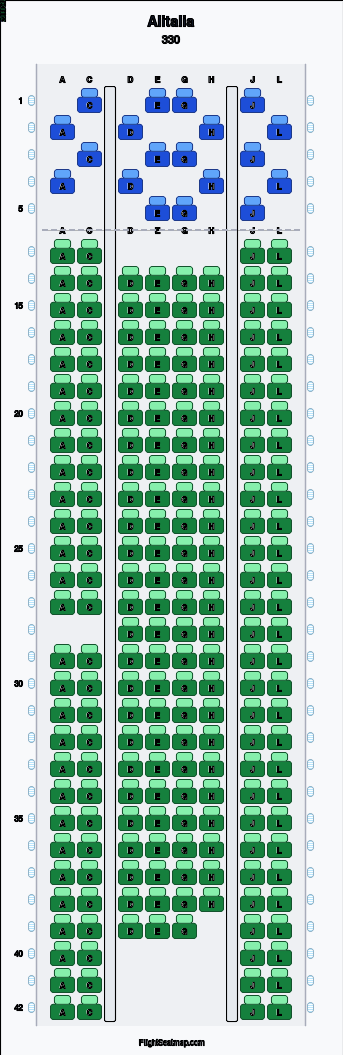 Alitalia 330 seat map layout for flight AZ618 from FCO to IAD