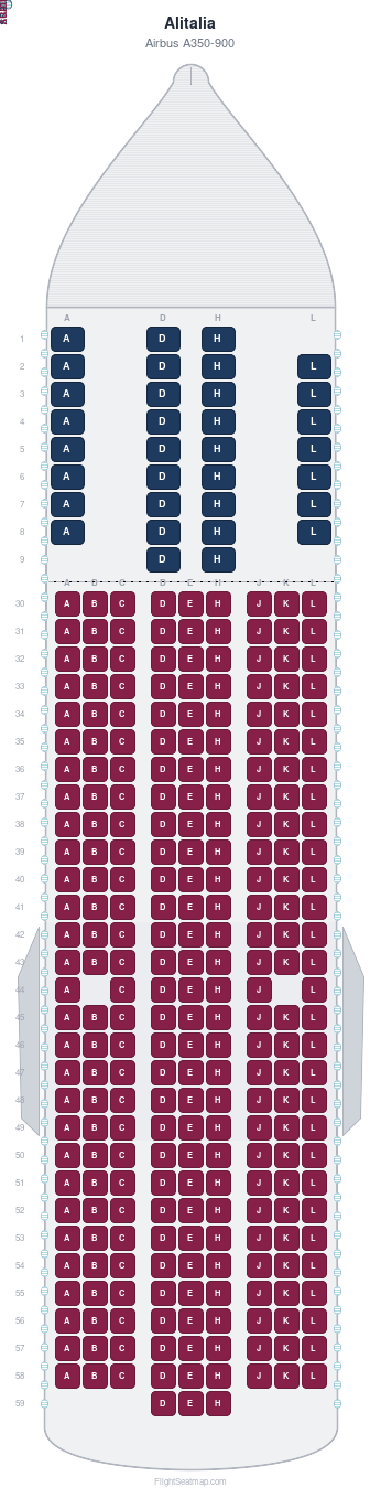 Alitalia Airbus A350-900 seat map layout for flight AZ679 from GRU to FCO