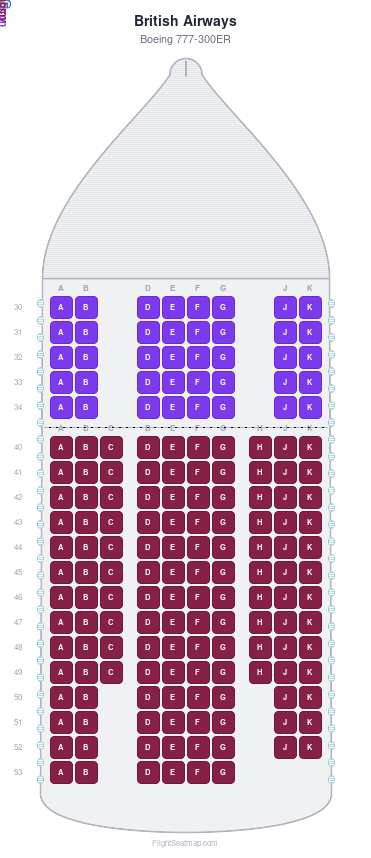 British Airways Boeing 777-300ER seat map layout for flight BA113 from LHR to JFK