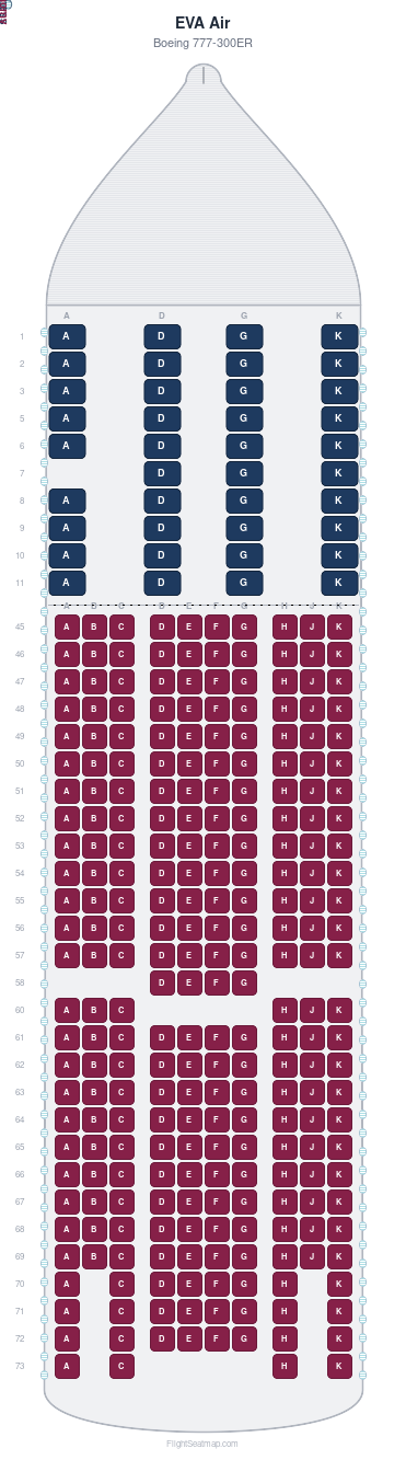 EVA Air Boeing 777-300ER seat map layout for flight BR55 from ORD to TPE
