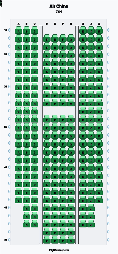 Air China 74H seat map layout showing 1-class configuration with 244 seats