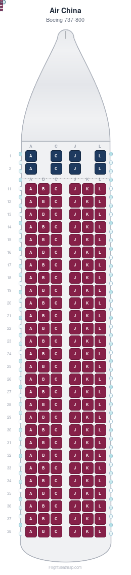 Air China Boeing 737-800 seat map layout for flight CA130 from PUS to PEK