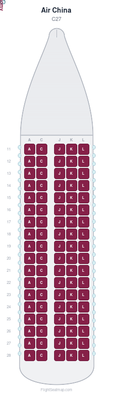 Air China C27 seat map layout showing 1-class configuration with 90 seats