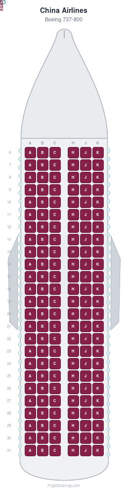 China Airlines Boeing 737-800 seat map layout showing 1-class configuration with 150 seats