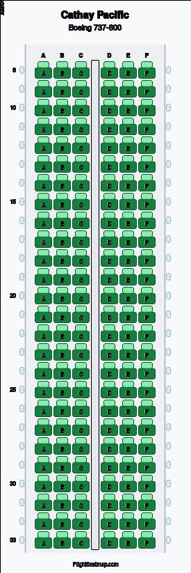 Cathay Pacific Boeing 737-800 seat map layout showing 1-class configuration with 156 seats
