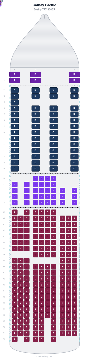 Cathay Pacific Boeing 777-300ER seat map layout for flight CX104 from MEL to HKG