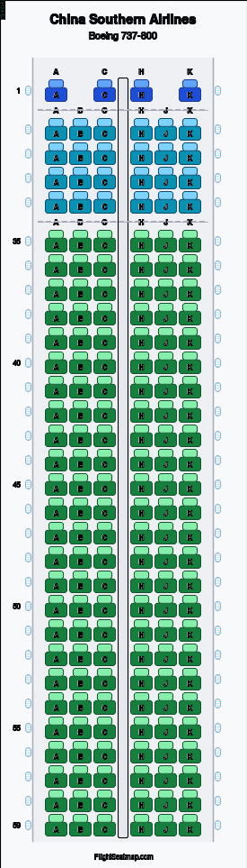 China Southern Airlines Boeing 737-800 seat map layout for flight CZ3291 from CAN to NNG