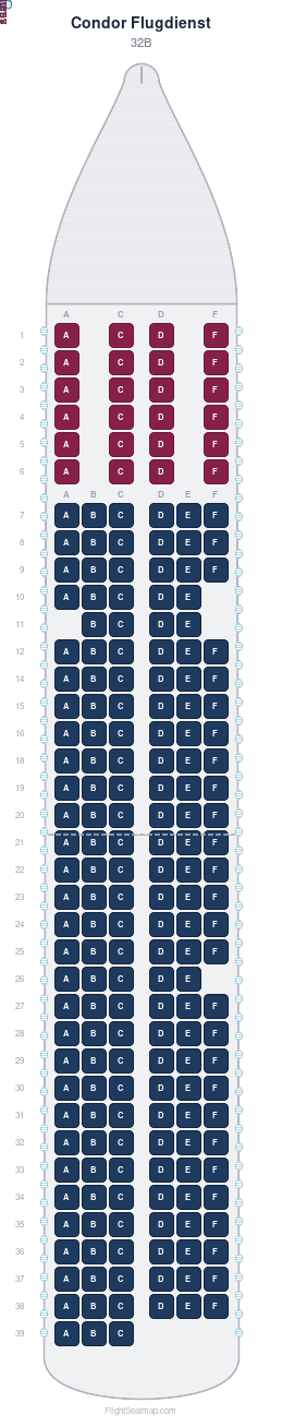 Condor Flugdienst 32B seat map layout for flight DE2 from HAM to HRG