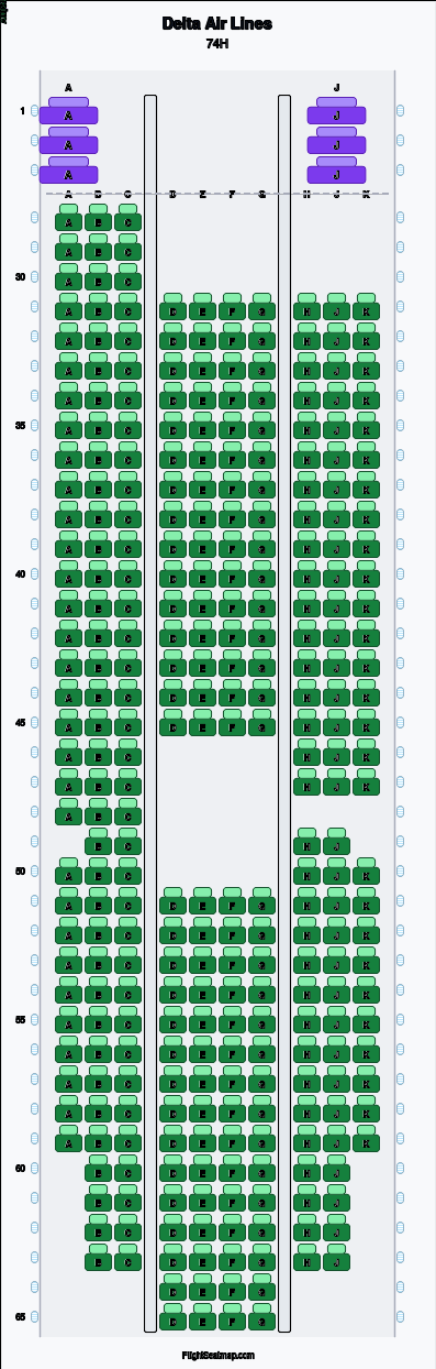 Delta Air Lines 74H seat map layout showing 2-class configuration with 320 seats