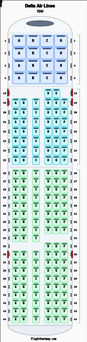 Delta Air Lines Boeing 757-200 Winglets seat map layout for flight DL396 from SFO to JFK