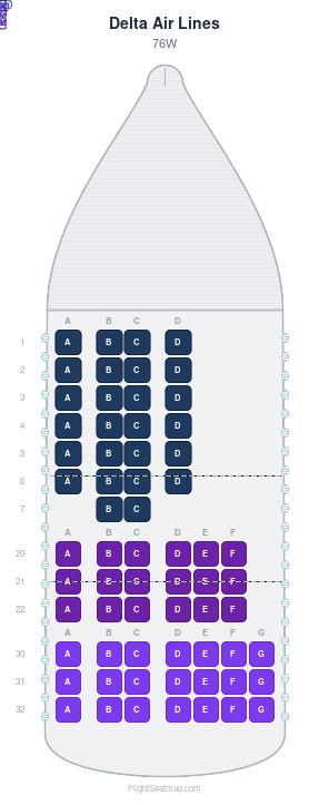 Delta Air Lines 76W seat map layout for flight DL658 from HNL to LAX