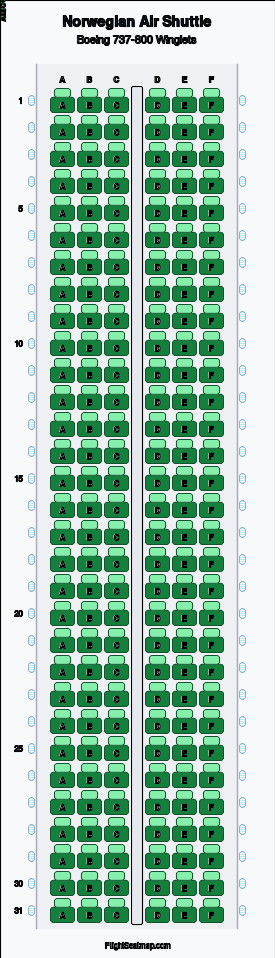 Norwegian Air Shuttle Boeing 737-800 Winglets seat map layout for flight DY1303 from LGW to OSL