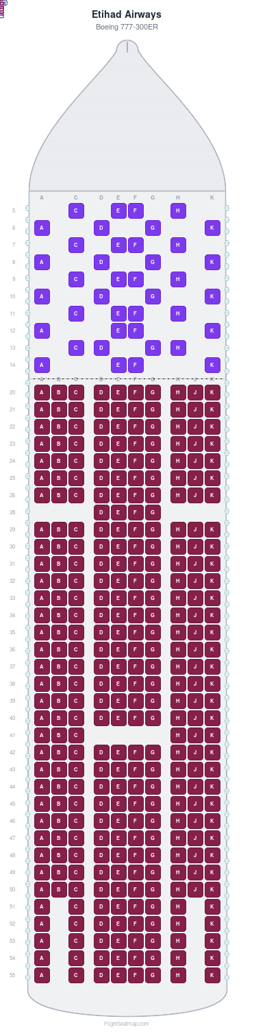 Etihad Airways Boeing 777-300ER seat map layout for flight EY45 from AUH to DUB