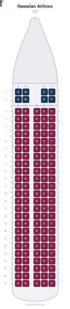 Hawaiian Airlines 717 seat map layout showing 2-class configuration with 128 seats