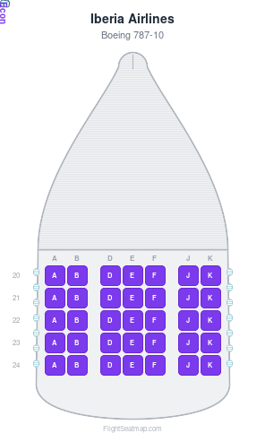 Iberia Airlines Boeing 787-10 seat map layout showing 1-class configuration with 35 seats