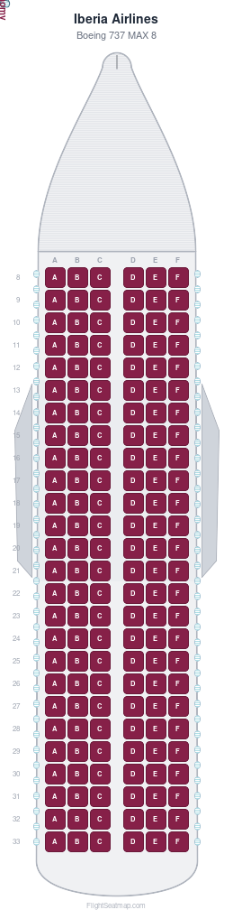 Iberia Airlines Boeing 737 MAX 8 seat map layout showing 1-class configuration with 156 seats