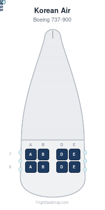 Korean Air Boeing 737-900 seat map layout showing 1-class configuration with 8 seats