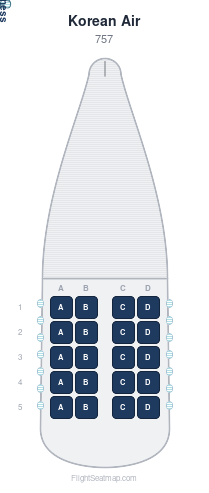 Korean Air 757 seat map layout showing 1-class configuration with 20 seats