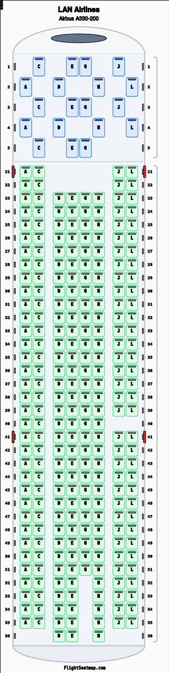 LAN Airlines Airbus A330-200 seat map layout for flight LA1615 from MAD to LIM