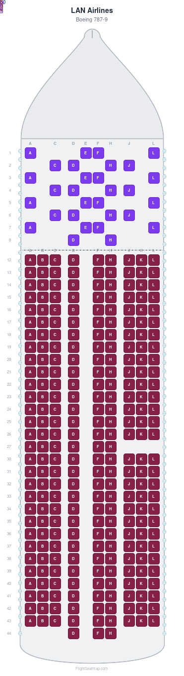 LAN Airlines Boeing 787-9 seat map layout for flight LA2697 from LIM to SCL