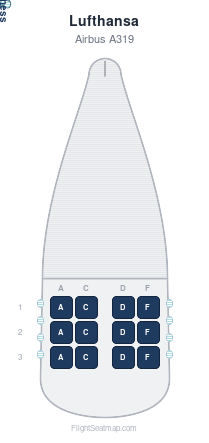 Lufthansa Airbus A319 seat map layout for flight LH2287 from BRU to MUC