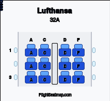 Lufthansa 32A seat map layout for flight LH1745 from TUN to MUC