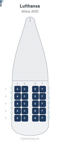 Lufthansa Airbus A320 seat map layout for flight LH976 from FRA to DUB